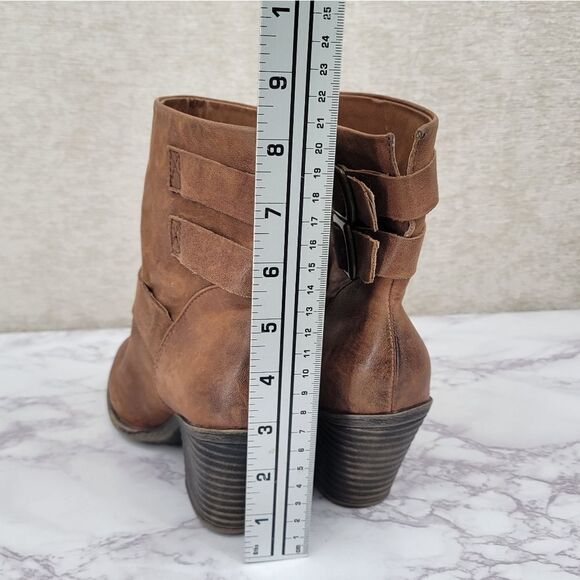 Lucky Brand Tommie Women's Brown Leather Ankle Boots with Buckle Detail - Picture 11 of 12